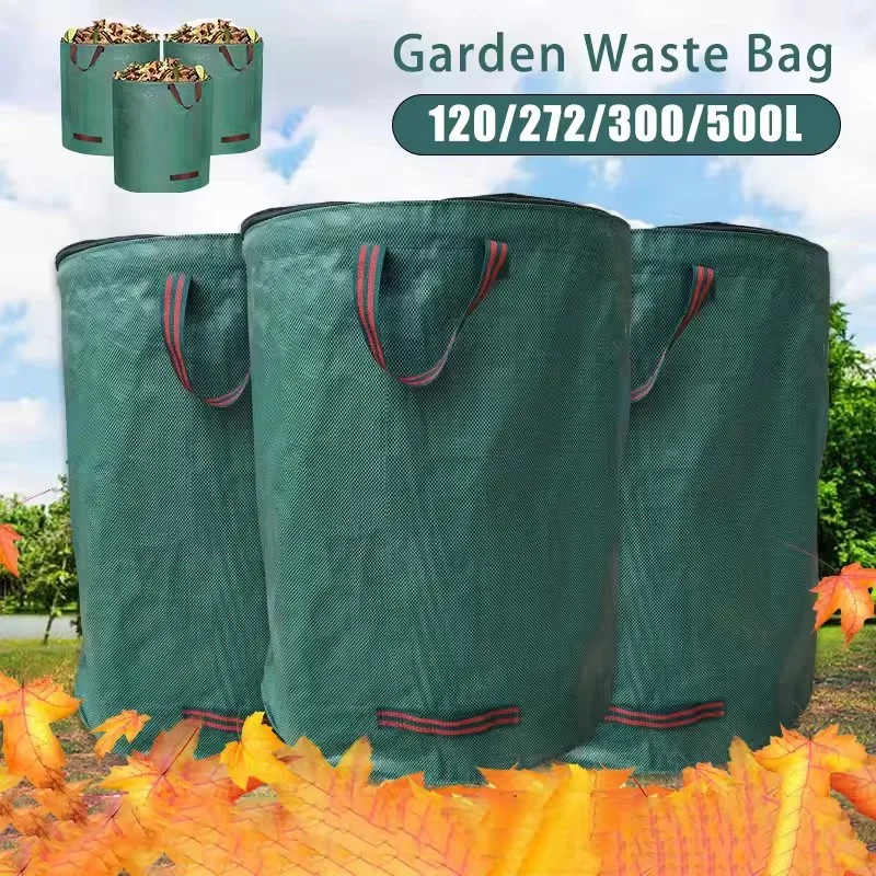 Saco de lixo de jardim 120-500l com tampa dobrável coleção de folhas lata de lixo reutilizável folhas caídas lixo de armazenamento de jardim ao ar livre b