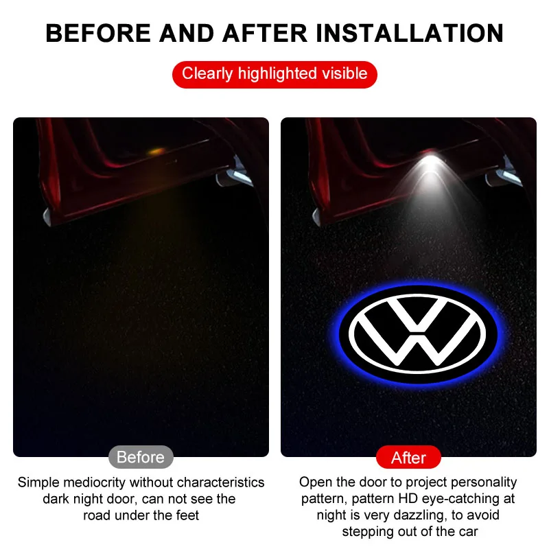 2Pcs Led Car Door Logo Emblem Welcome Light For VW CC Polo Golf 4 MK7 MK5 MK4 MK6 Passat Touran Scirocco Tiguan Transporter view 5