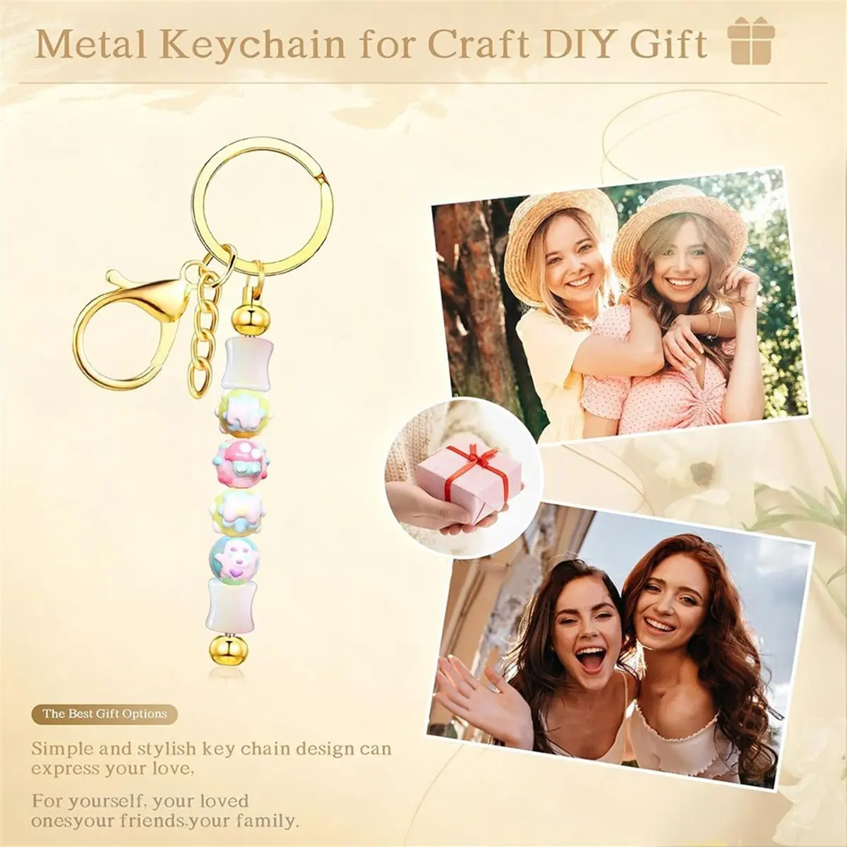 24 PCS Beadable Keychain Making Kit for DIY Jewelry and Custom Crafts, Ideal for Women and Men