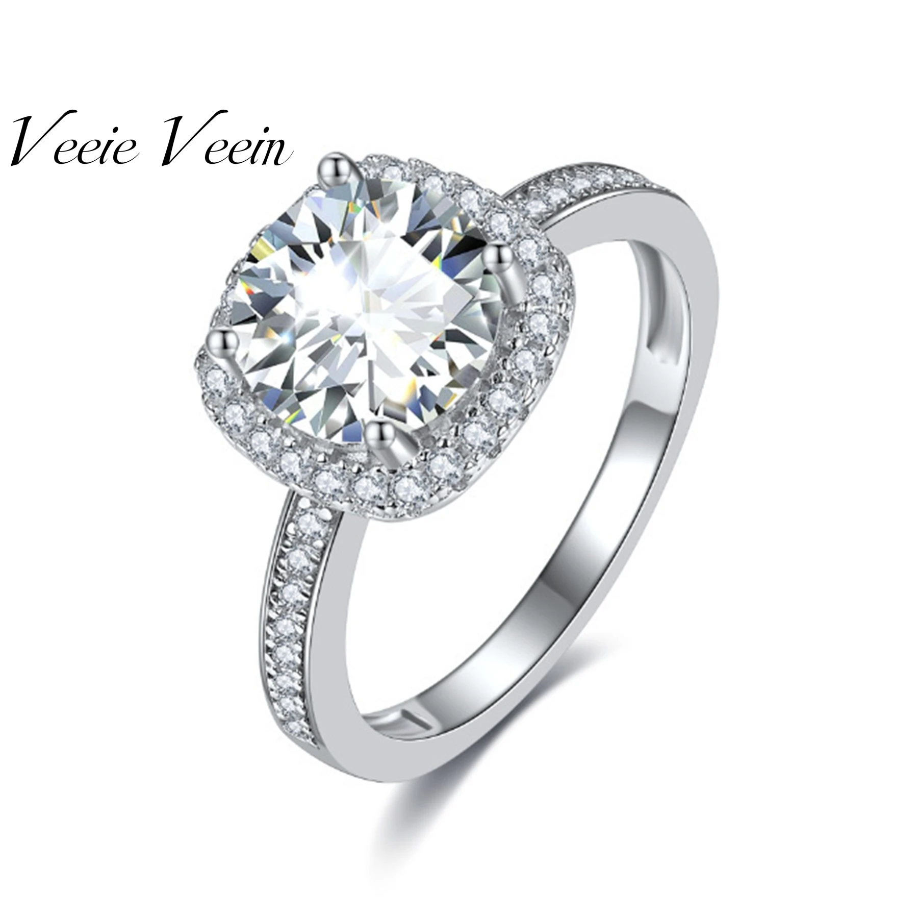 

Veeie Veein Luxury Brand S925 Sterling Silver Set With 1-Carat Moissanite Four-Prong Ring GRA Certificate Women Ring Jewelry