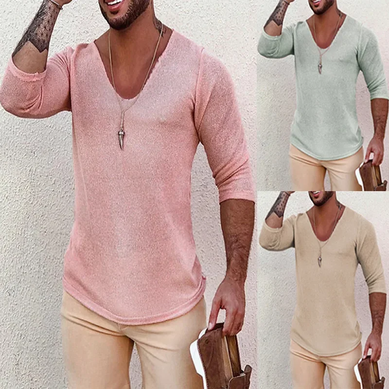 2024 spring summer fall new long sleeve thin V-neck men's sweater sweater