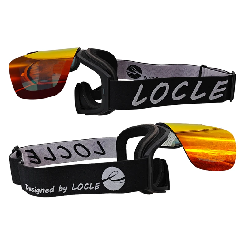 LOCLE Magnetic Flip-top Ski Goggles Women Cylindrical Men Skiing Eyewear Frameless Double Layers Anti-Fog OTG UV400 Snowboard