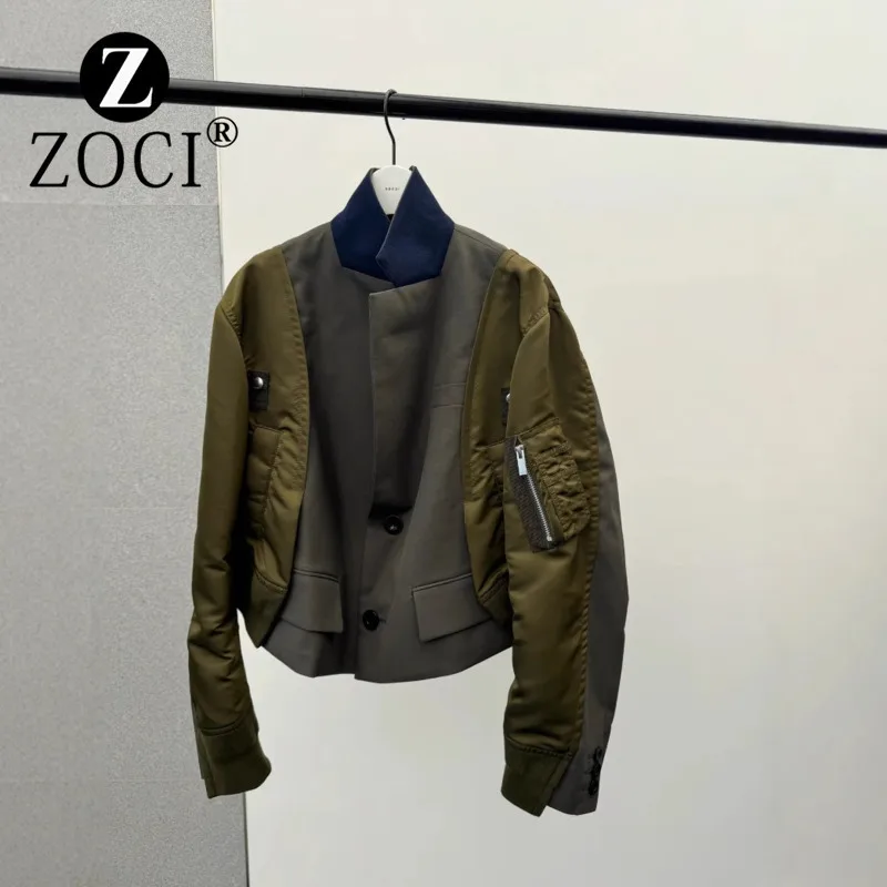 [ZOCI] Suit Color Splicing Split Short Work Jacket Women