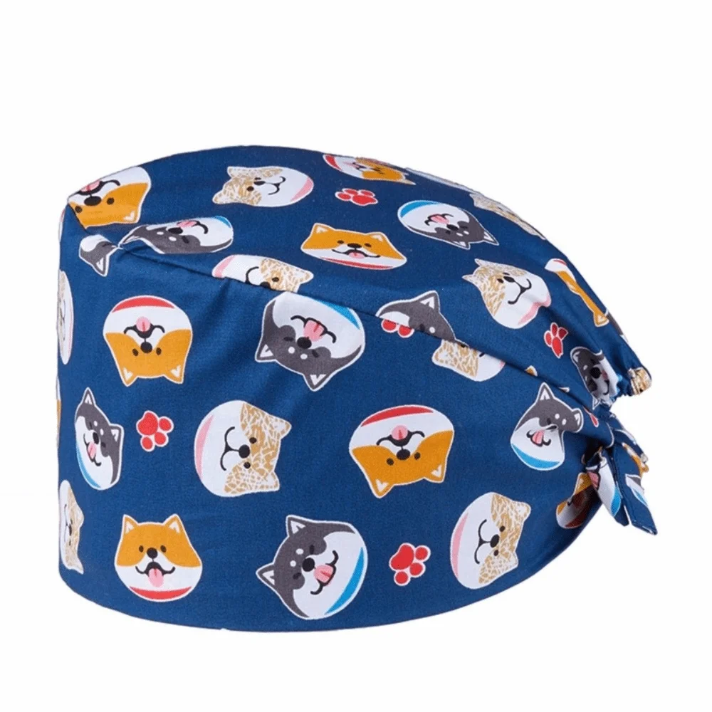 

Cartoon Printing Scrub Cap Pure Adjustable Buckle Lab Scrub Hat Print Design Breathable Soft Healthcare Hats