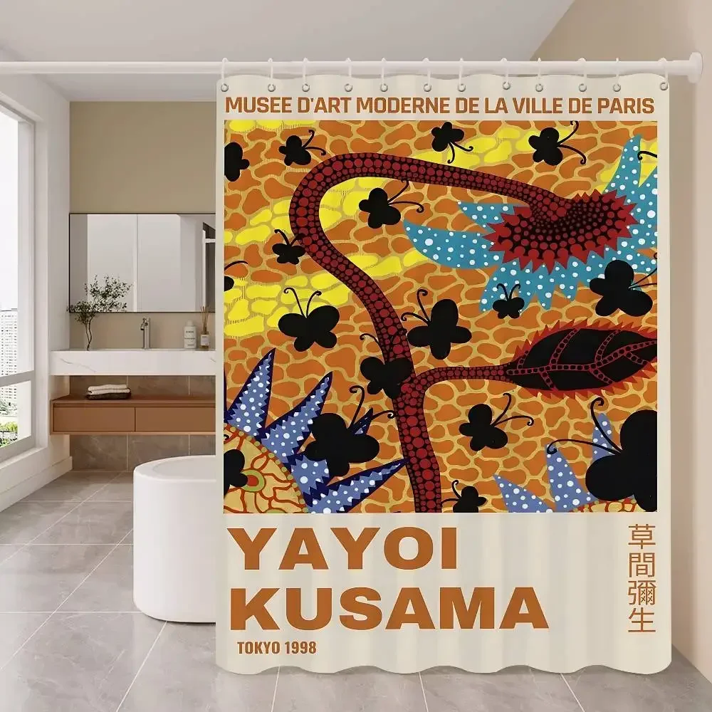 Y-yayoi K-kusama Japanese Abstract Artwork 1PC Printed Shower Curtain Waterproof Washable With 12 Hook Bathroom Shower Home Us