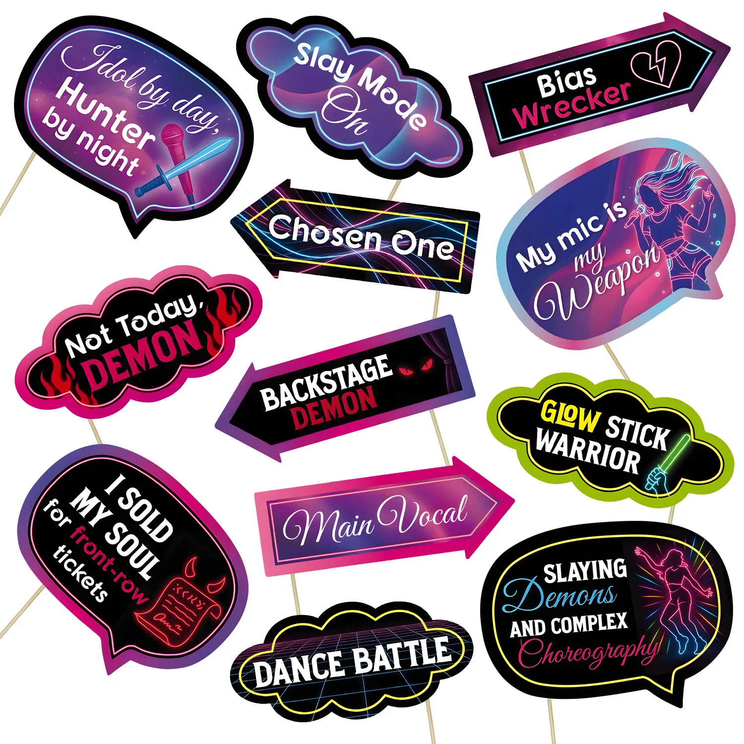 Juego de accesorios para fotomatón de fiesta temática KPOP Demon Hunter para niños y niñas celebraciones nocturnas decoraciones para eventos musicales Kpop