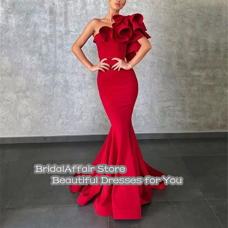 Black Mermaid Prom Dresses 2022 Een Schouder Ruches Simple Party Avondjurk Voor Vrouwen Satin Floor Lengte Goedkope Custom Made