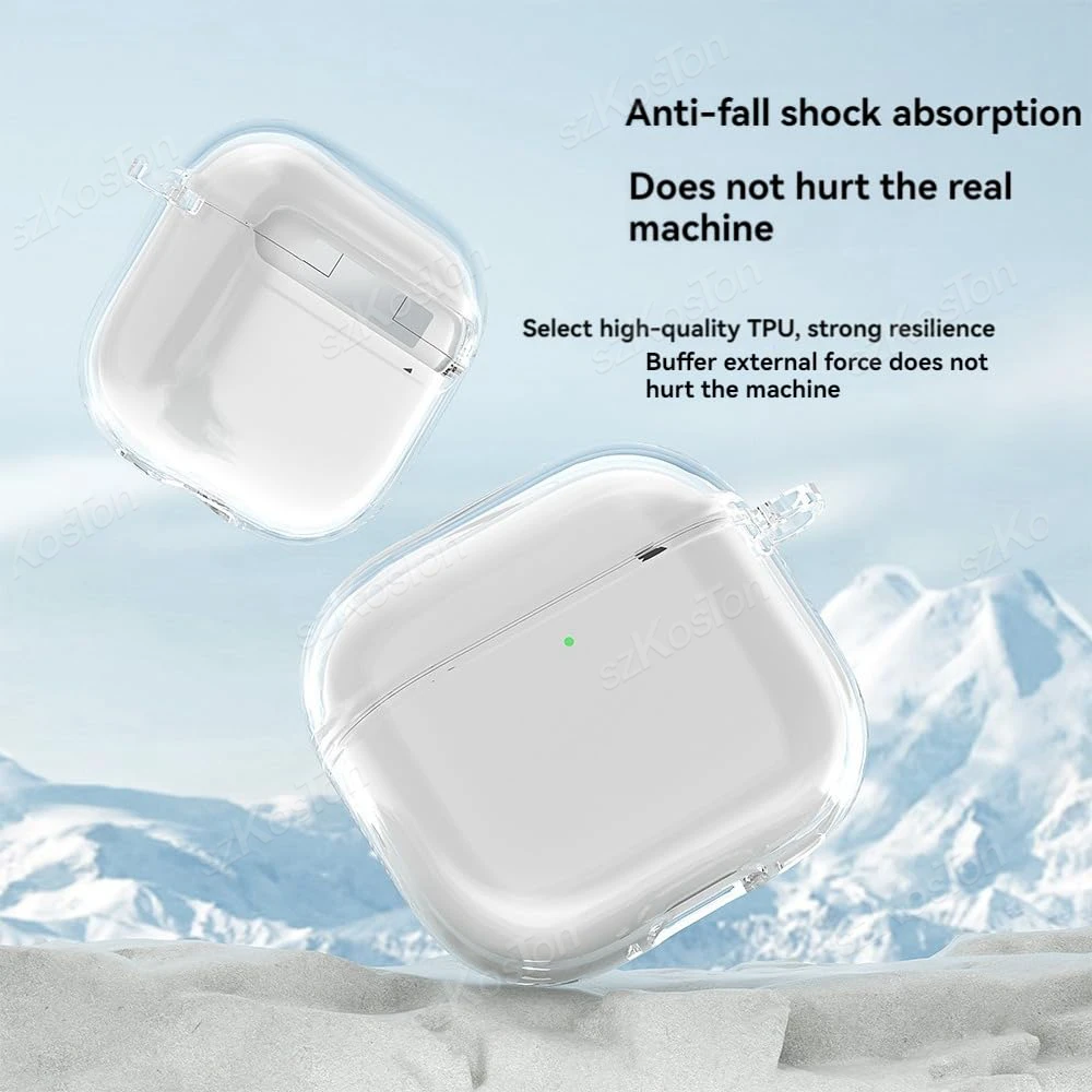 Clear Protective Cover for AirPods 4 Case Compatible with Air Pods4 Generation Carabiner Included Reduced Yellowing Anti-fall