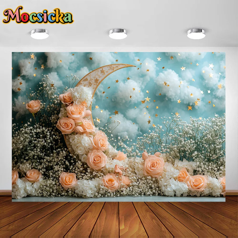 Mocsicka Photography Background Moon Flower Garden Decoration Backdrop Baby Shower Newbron Birthday Party Prom Studio Banner