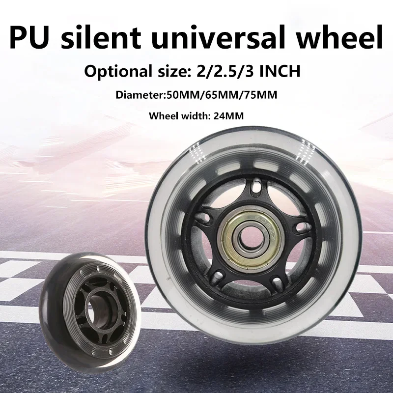 4 Packs Silent Caster Wheels Single Wheel Diameter 50/65/75mm Skateboard Baby Training Wheels 2/2.5/3 Inch Size