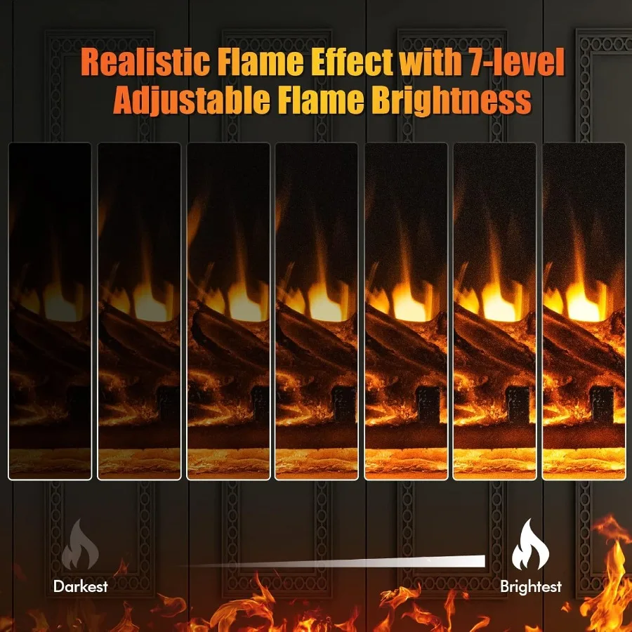 18 Inches Electric Fireplace Insert Recessed Fireplace Heater with 7-Level Adjustable Flame Brightness Remote Control Overheat