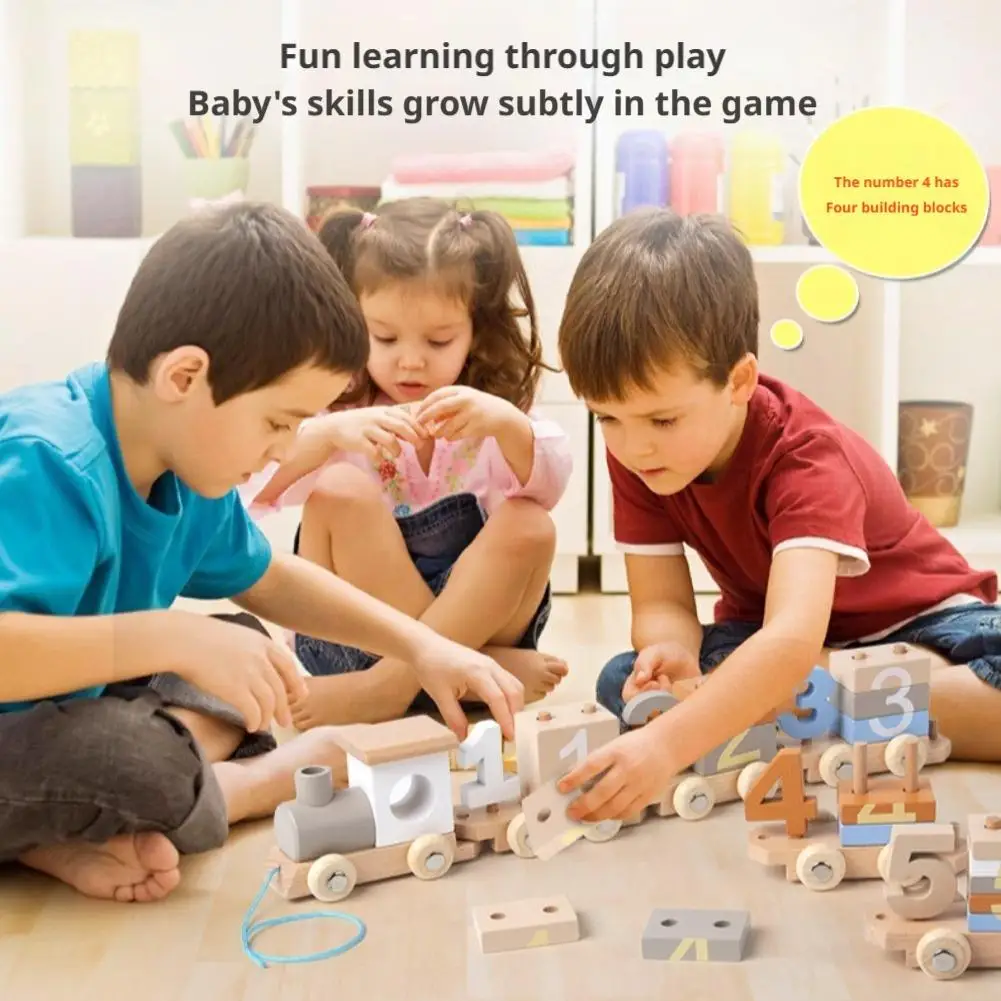 Wooden Train Birthday Toy Montessori Toys Baby Educational Toys Wooden Trolley Baby Learning Toys Number Of Wood Baby's Toys