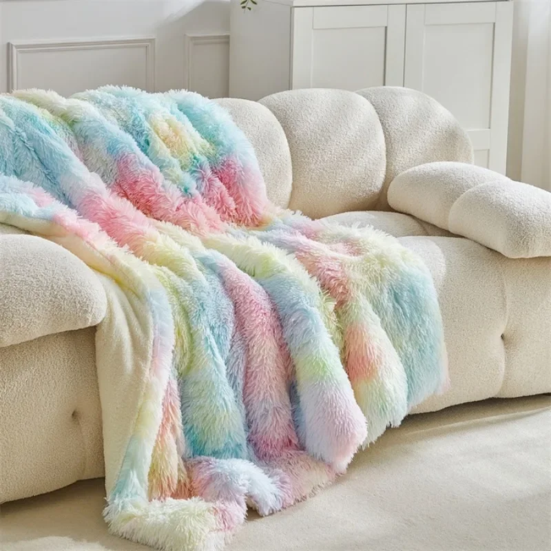 

Double Mink Fleece Lamb Fleece Cotton Blanket Coral Fleece Ice Cream Long Hair Blanket Solid Color Simple Sofa Blanket