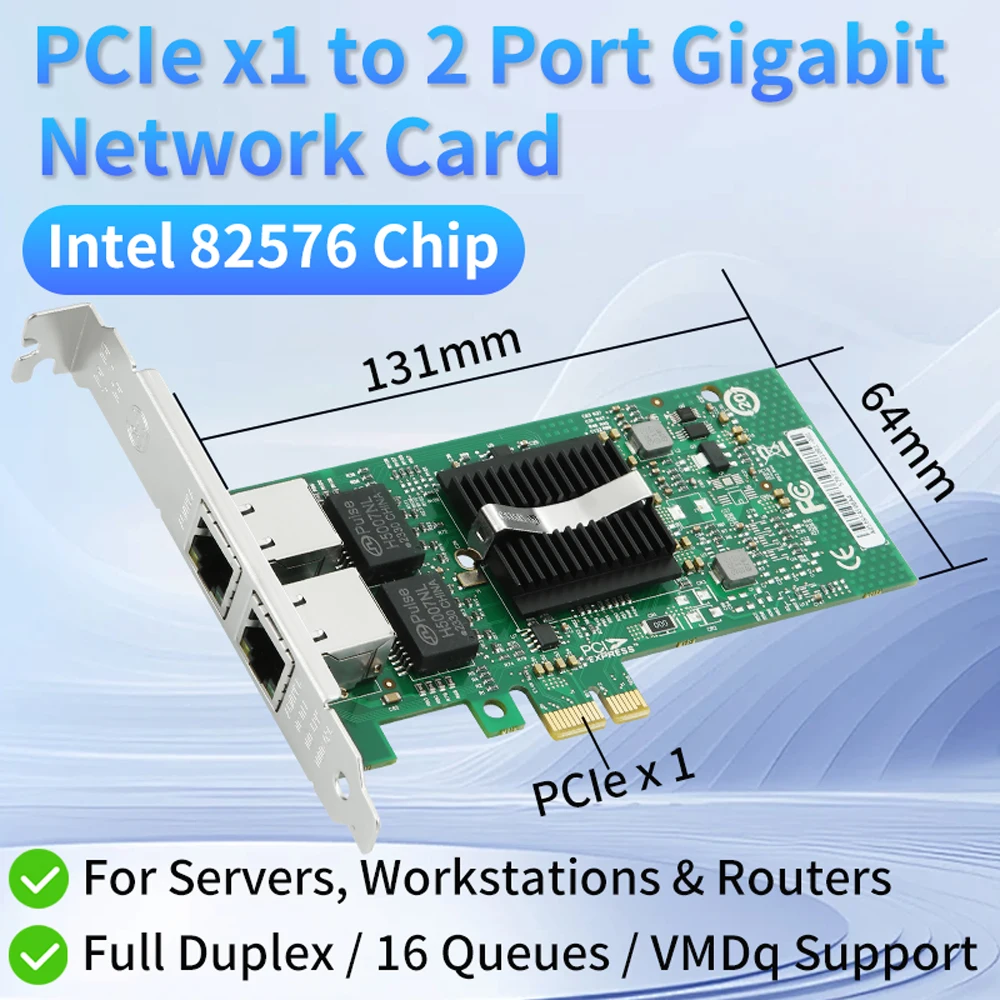 بطاقة شبكة Intel 82576-T2 ثنائية المنفذ PCI-E X1 جيجابت إيثرنت 10/100/1000 ميجابت في الثانية محول LAN وحدة تحكم سلكية NIC Server PC