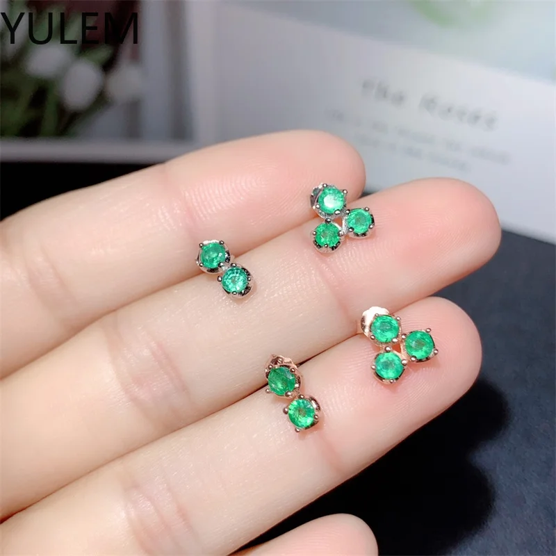 

YULEM Emerald Stud Earrings Dainty Gemstone Stud Earrings Silver 925 Jewelry Minimalist Tarnish Resistan Fine Jewelry