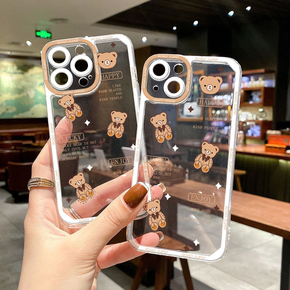 Cute Brown Bear Phone Case For Samsung S24 Ultra S22 Ultra S23 FE S20 FE S21 A52 A54 A52S A53 A33 A34 A32 A35 A05S A05 Cover