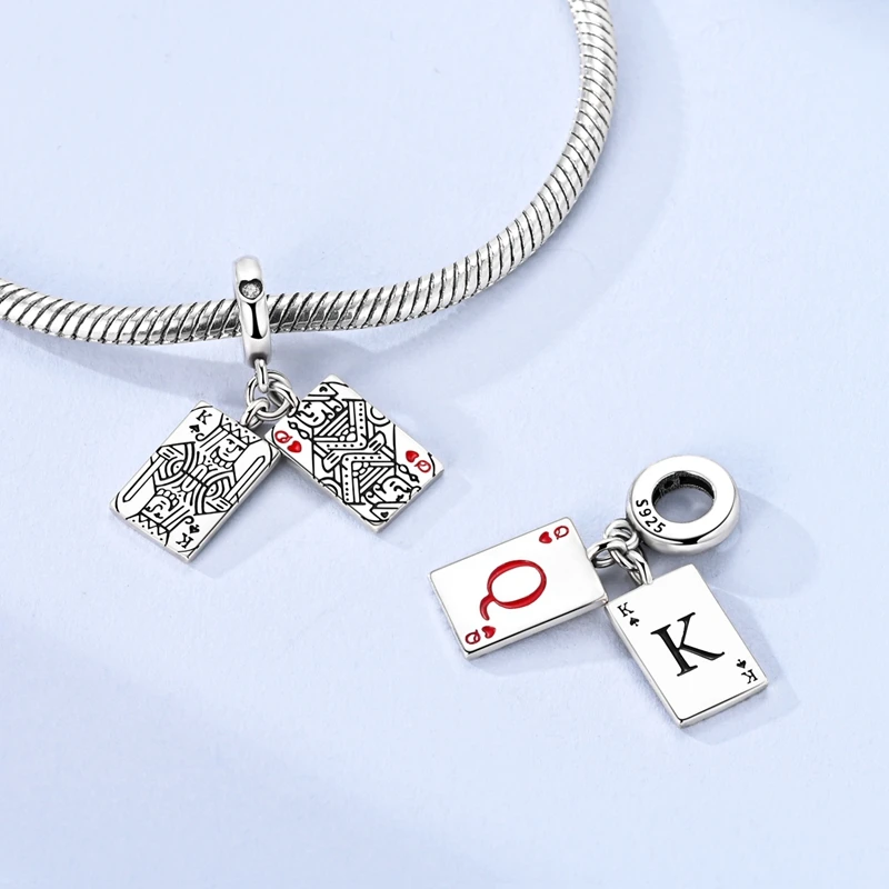 الأصلي 925 فضة سحر الخرزة K & Q الملك والملكة بوكر قلادة صالح الأصلي أساور قلادة DIY بها بنفسك اكسسوارات هدية #4