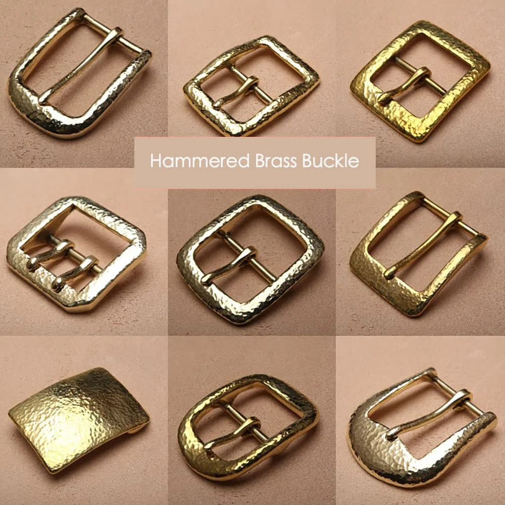 

Retro Style Hand Crafted Hammered Texture Sold Brass Belt Buckle Replacement for Making Casual Leather Belt DIY