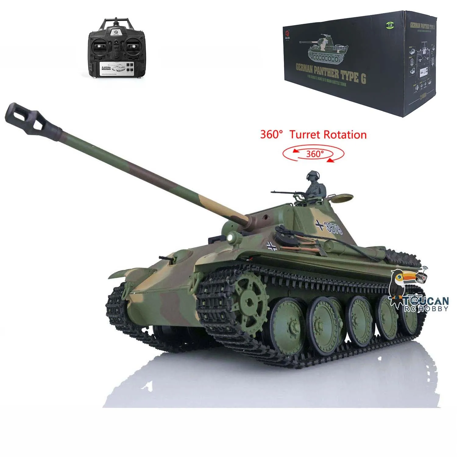 Children Toys Heng Long 1/16 Scale RC Tank Model 3879 7.0 Plastic German Panther G RTR 360° Turret TH17486-SMT5