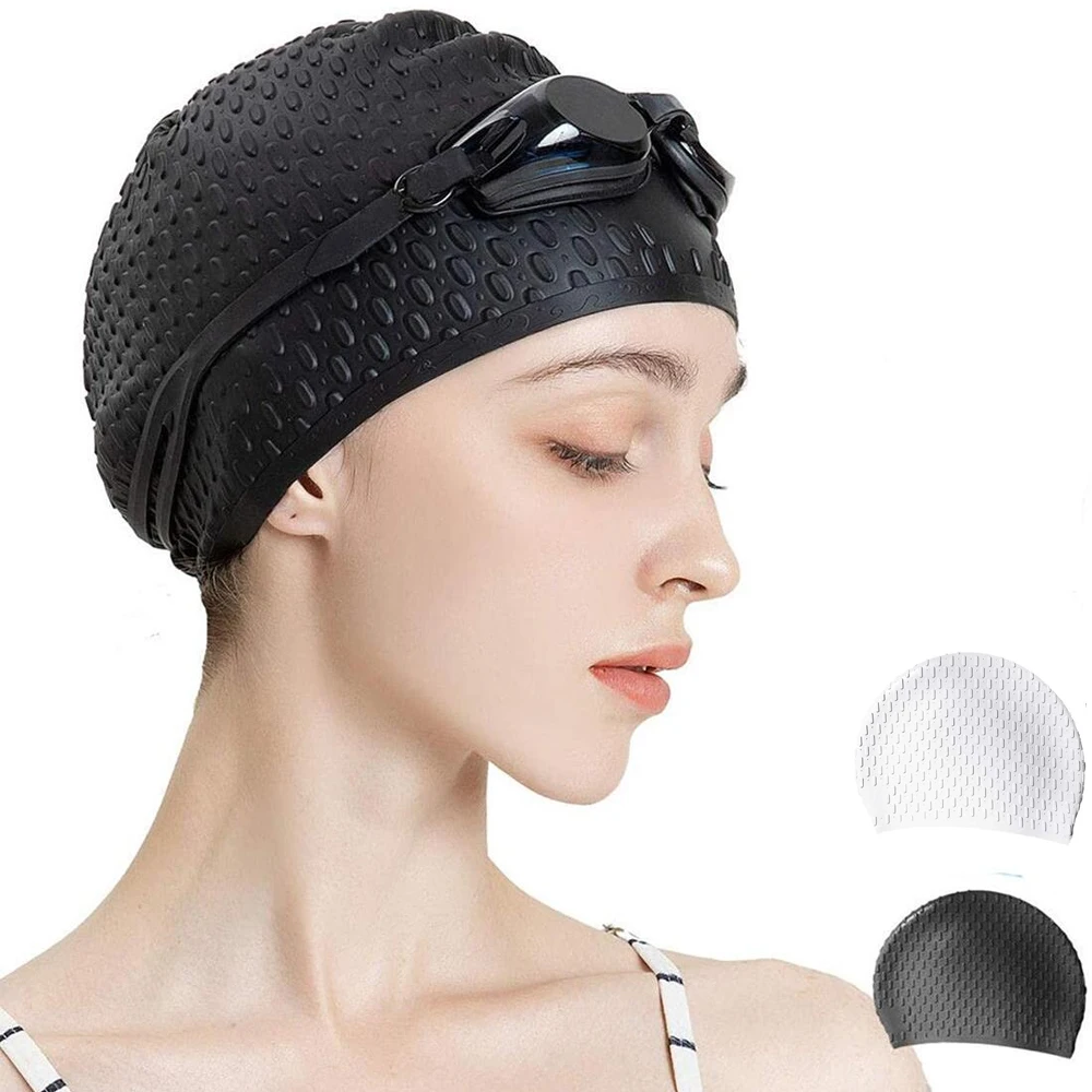 Silicone Swim Cap, Comfortable Bathing Cap for Curly/Short/Long Hair, Swimming Shower Cap for Men Women, Keep Hairstyle