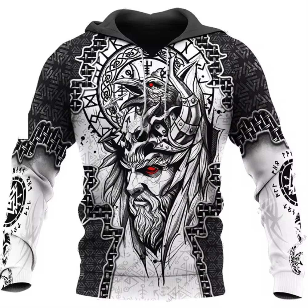 Vintage Viking 3D Printed Men's Hoodie Autumn Casual Harajuku Long Sleeves Oversized Pullover Sweatshirt Outdoor Unisex Clothing