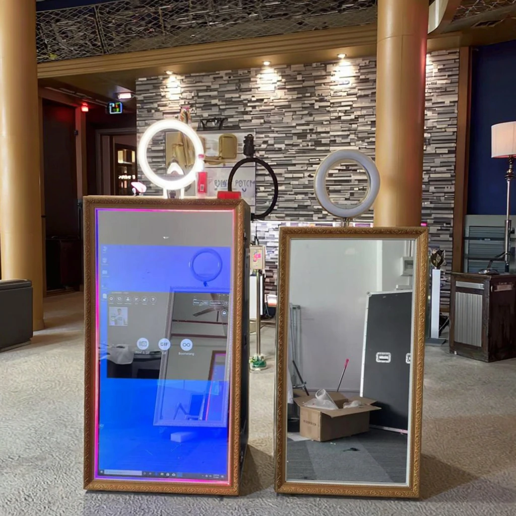 Gorąca Wyprzedaż Automat do Zdjęć z Lustrem Selfie Foto 55 Calowy Lusterko 49 Calowy Ekran Dotykowy Magiczne Lustro PhotoBooth Kiosk