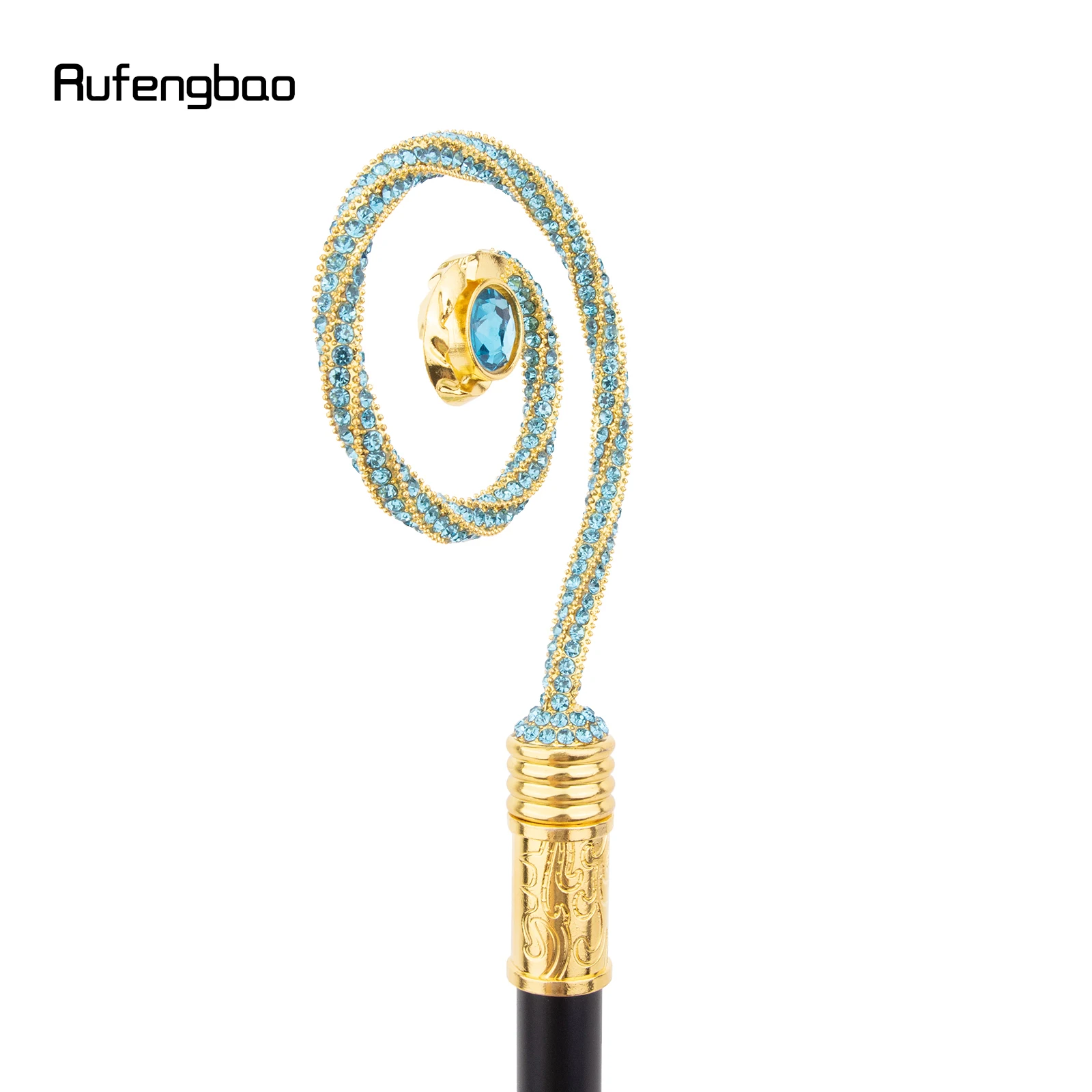 Goldener blauer Kleiderbügel, blauer Diamant, modischer Stick, dekorativer Cane, eleganter modischer Cane, Cosplay-Legierung, Crosier, Vintage-Stick, 90 cm