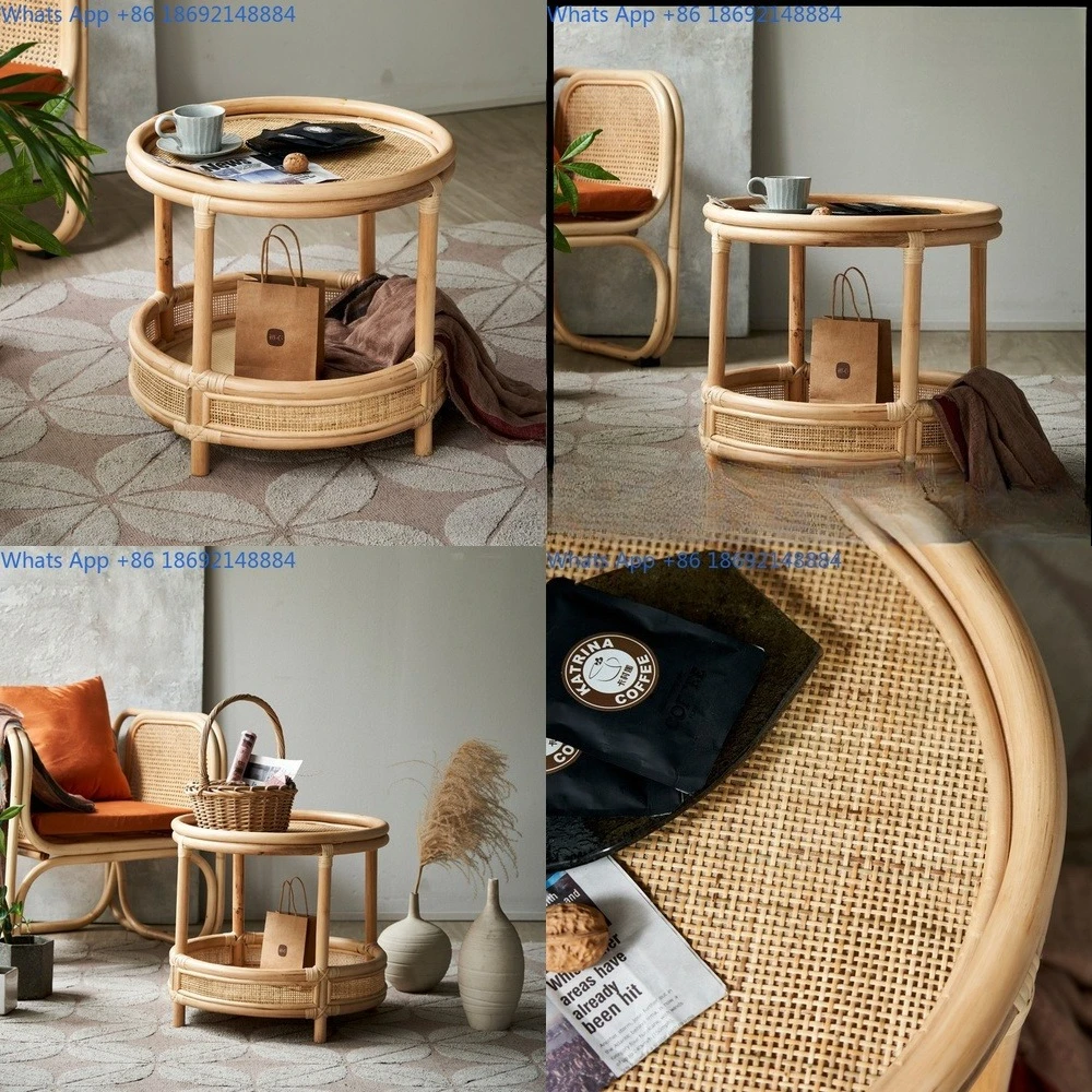 

Modern Minimalist Rattan Coffee Table for Small Living Room Balcony Double Layer Side Table