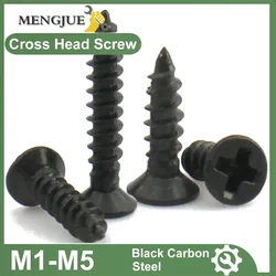 20-500pcs Cross Countersunk Flat Head Self-tapping Screw M1 M1.2 M1.4 M1.7 M2 M2.3 M3 M3.5 M4 M5 Black Carbon Steel Phillips