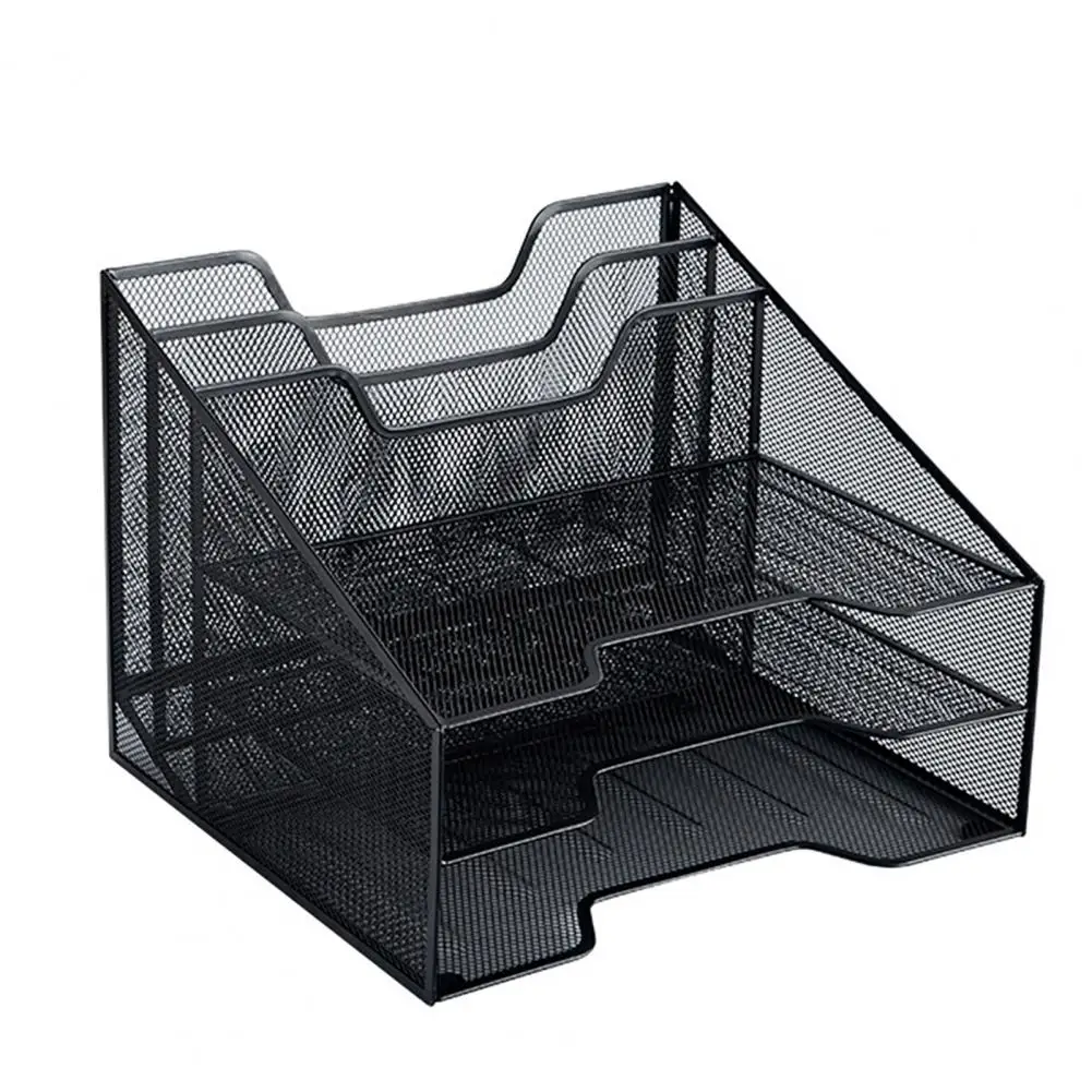 

Metal Mesh File Organizer Mesh Desk File Organizer with 3 Paper Trays 2 Vertical Sections for Office Supplies