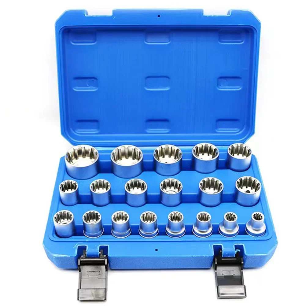 

19pcs Spline Socket Set 1/2" Drive Universal Metric 8-32mm 12-point Cr-V Socket Set