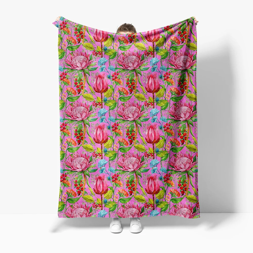 Vibrant Floral Print Throw Blanket Soft Fleece Blanket for Sofa Bed Decoration Christmas Gift Gift for Women Kids