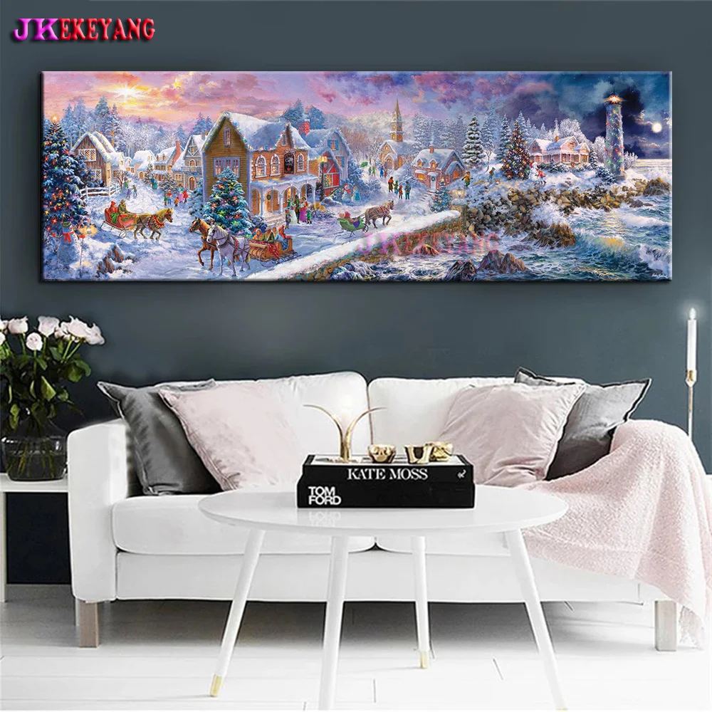 5d Diy Full Square/Round Drill Large Diamond Painting Winter Town Christmas Landscape Mosaic Embroidery Snow House Decor Y5232