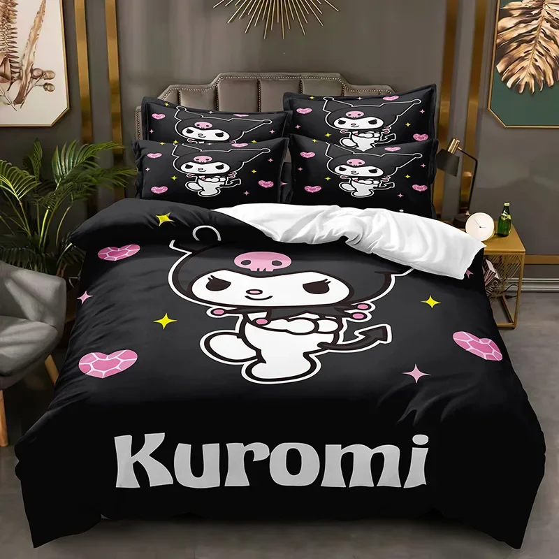 Cartoon Sanrio Kuromi Series Duvet Cover Sanding Kit Digital Printing Cartoon Anime Cute Bed Home Two-piece Set Three-piece Set