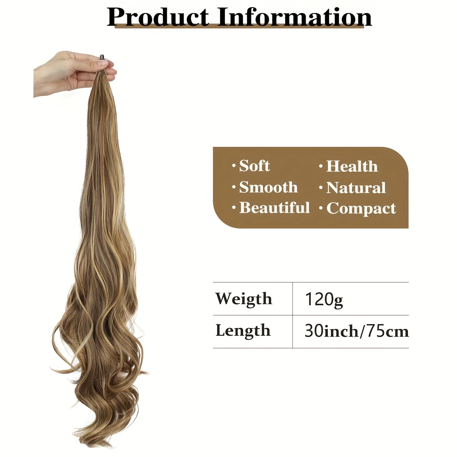 30'' Synthetic Ponytail Hair Extensions Long Wavy Pony Tail Hair for Women Flexible Wrap Around Ponytail Brown Black Horse Tail