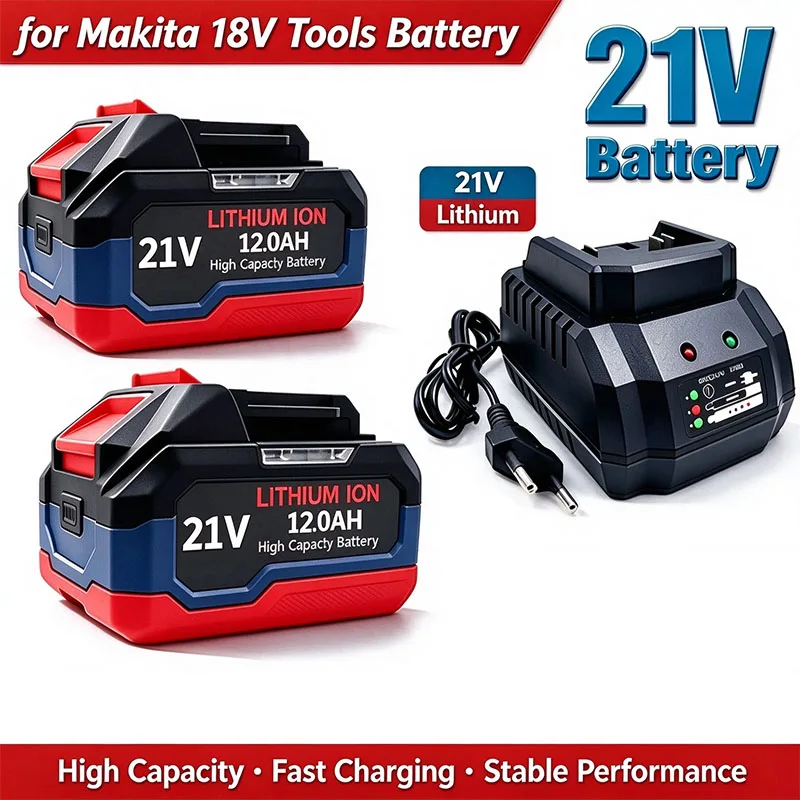 for Makita 21V Battery, 12Ah High Capacity Lithium Ion Battery Pack Replacement for 18V LXT Cordless Tools, Fits DDF487 BL1860