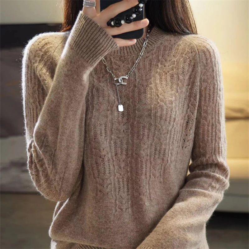 

100% Merino Wool Sweater Women's O-Neck Pullover Loose Knitted Undercoat Spring Summer Long Sleeve Soft Cashmere Top