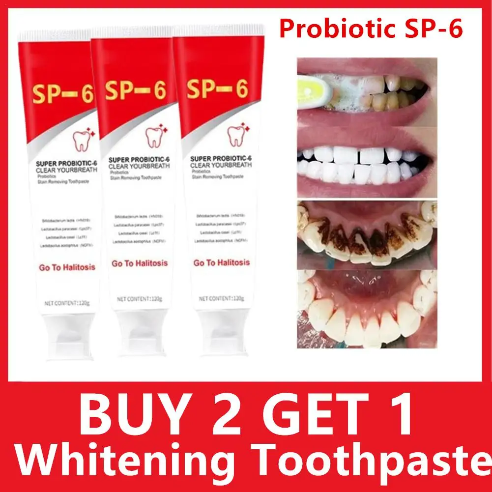 

3Pcs Ultra Whitening Toothpaste Fresh Breath Super Bright Probiotic-6 Probiotics Toothpaste Deep Cleaning Oral Care Toothpaste