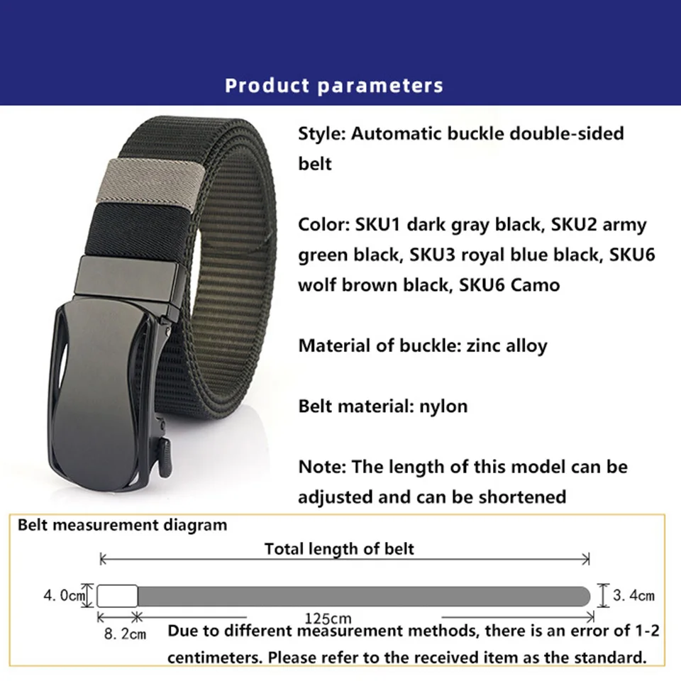 3.4cm Toothless Automatic Buckle Nylon Waist Belt For Men And Women Tactical Training High-Quality And Versatile Commuting Belt