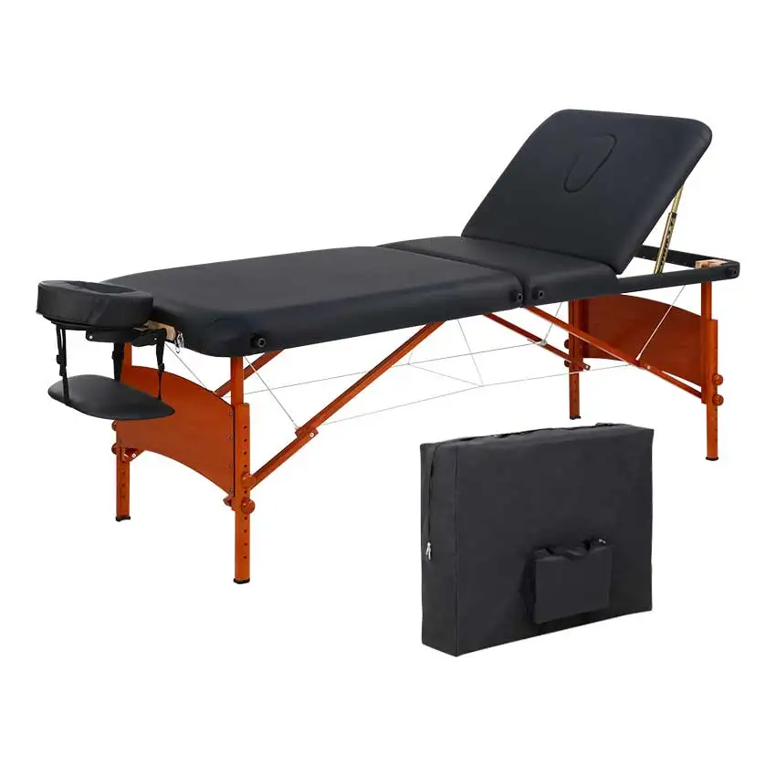 

Cambodia WMT-607 Factory Custom Professional Folding Portable 3 Section Black Massage Bed Spa Table Tattoo Table with Backrest