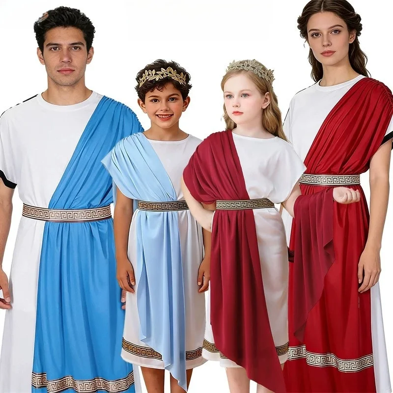 

Halloween Children's Costume Mythological Roman Carnival Performance Robe Unisex White Toga Clothing Female Version Male Version
