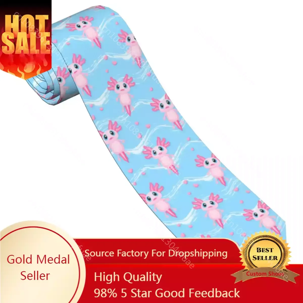 

Mens Tie Classic Skinny Cute Axolotl With Small Hearts Neckties Narrow Collar Slim Casual Tie Accessories Gift