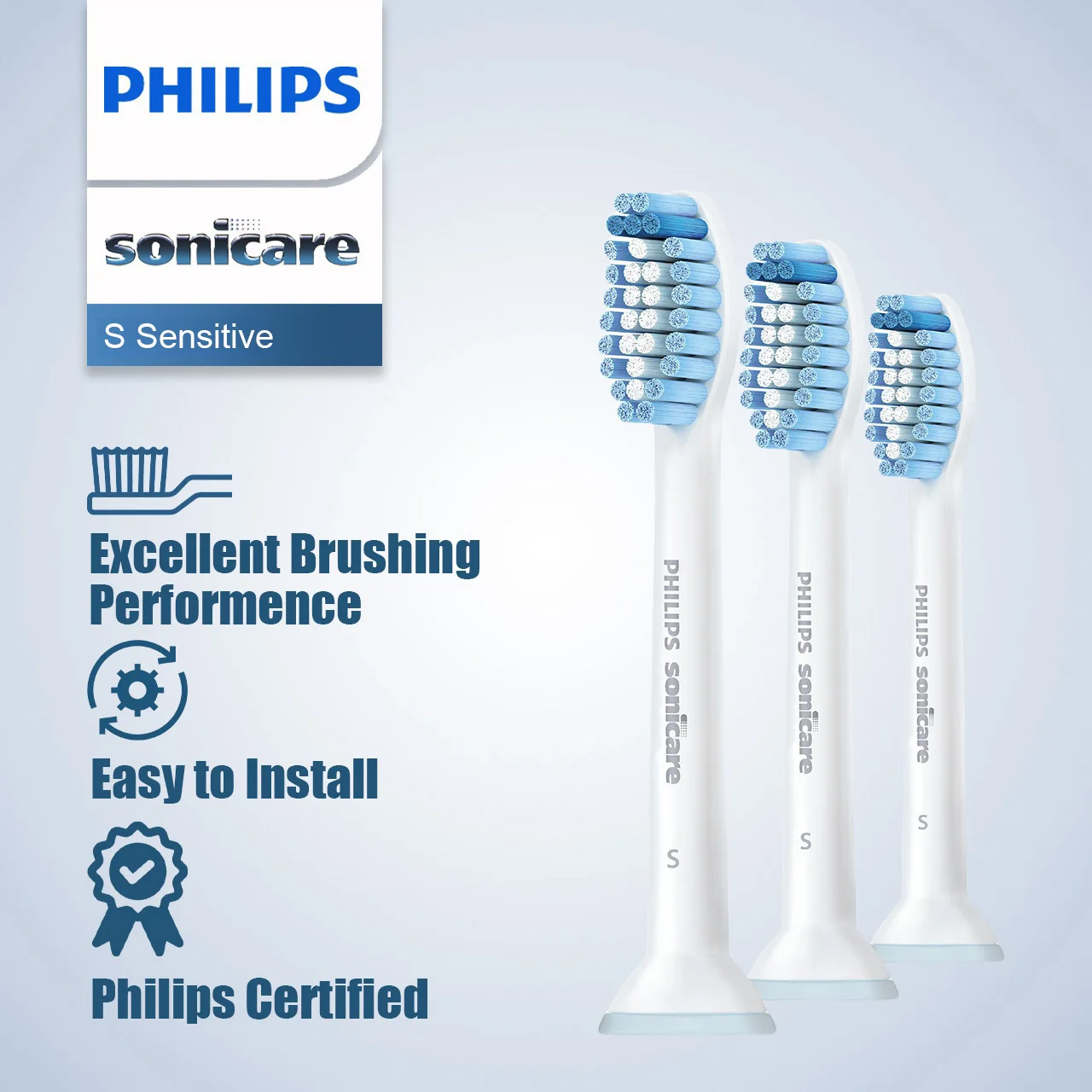 

Philips Sonicare Подлинная Чувствительная сменная зубная щетка головки для чувствительных зубов, 3 головки щетки, белый, HX6053/64