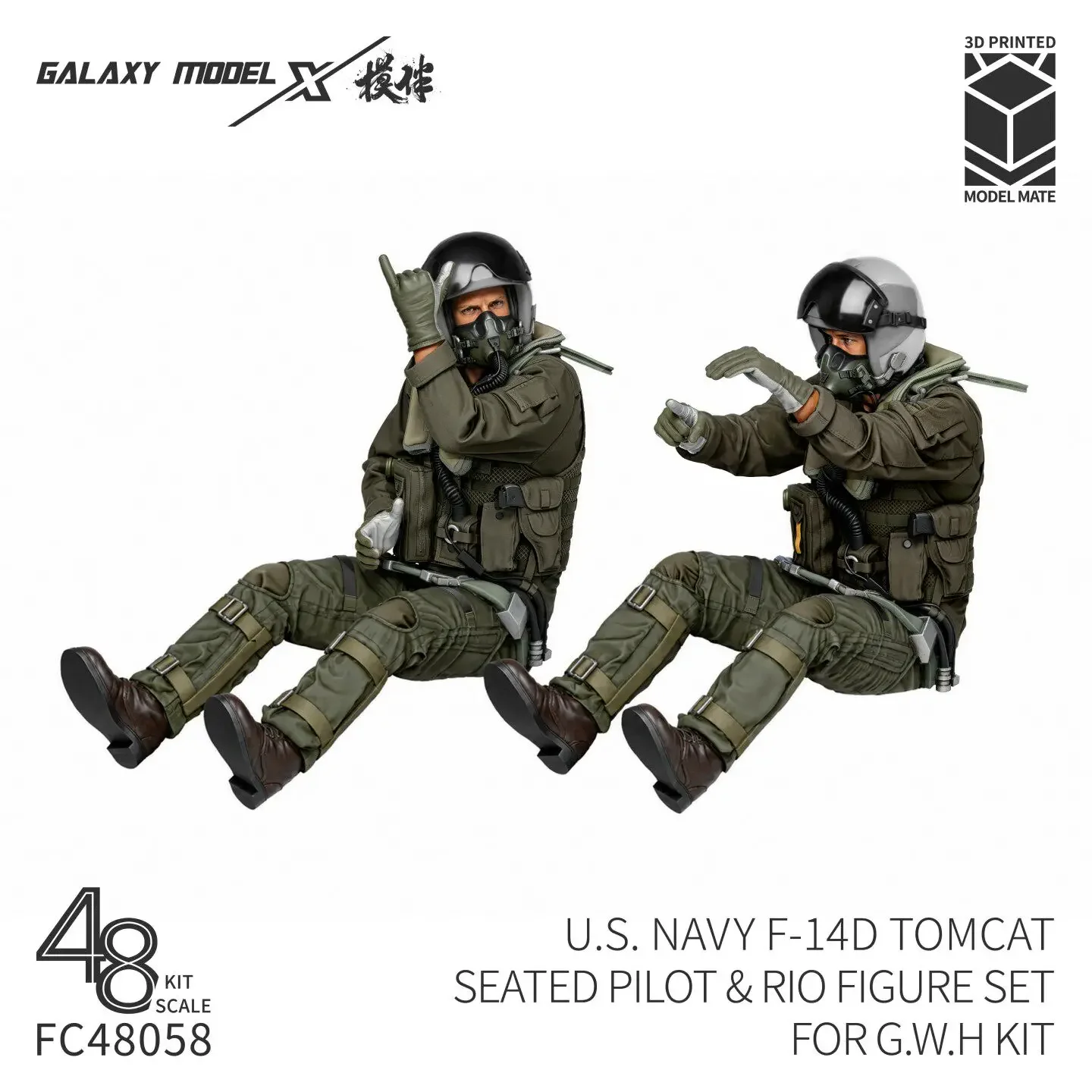 Galaxy  1/48 Scale U.S. Navy F‑14D Tomcat Seated Pilot & RIO 2-Figure Set for G.W.H Hobby Diorama Model Figure - Not Paint