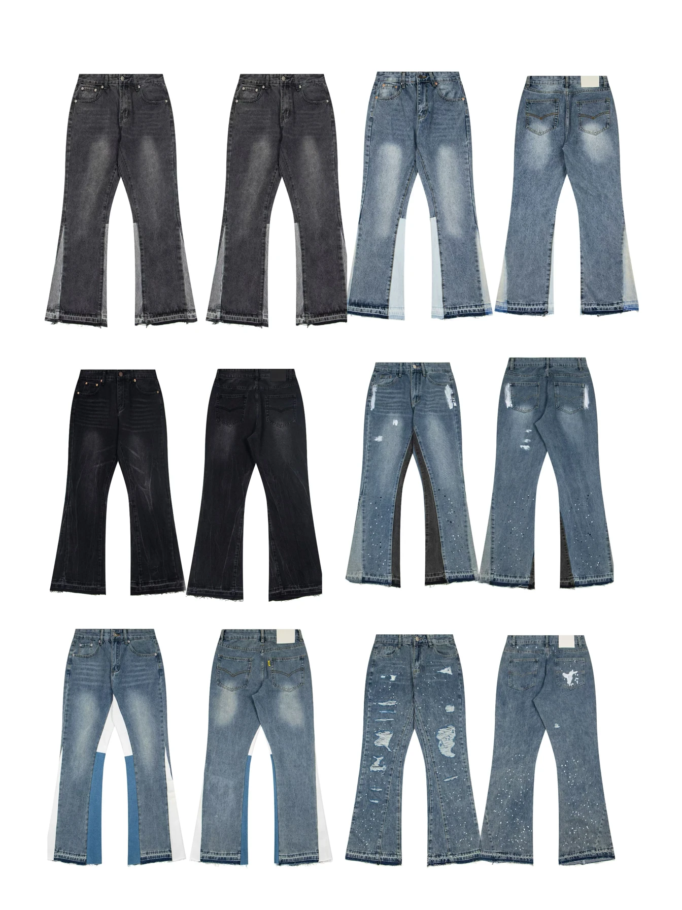 

American High Street Sle Waed Outdated Splicing Jeans Micro Flared Long Pants Youth Loose Fit Denim Jeans Autumn Season