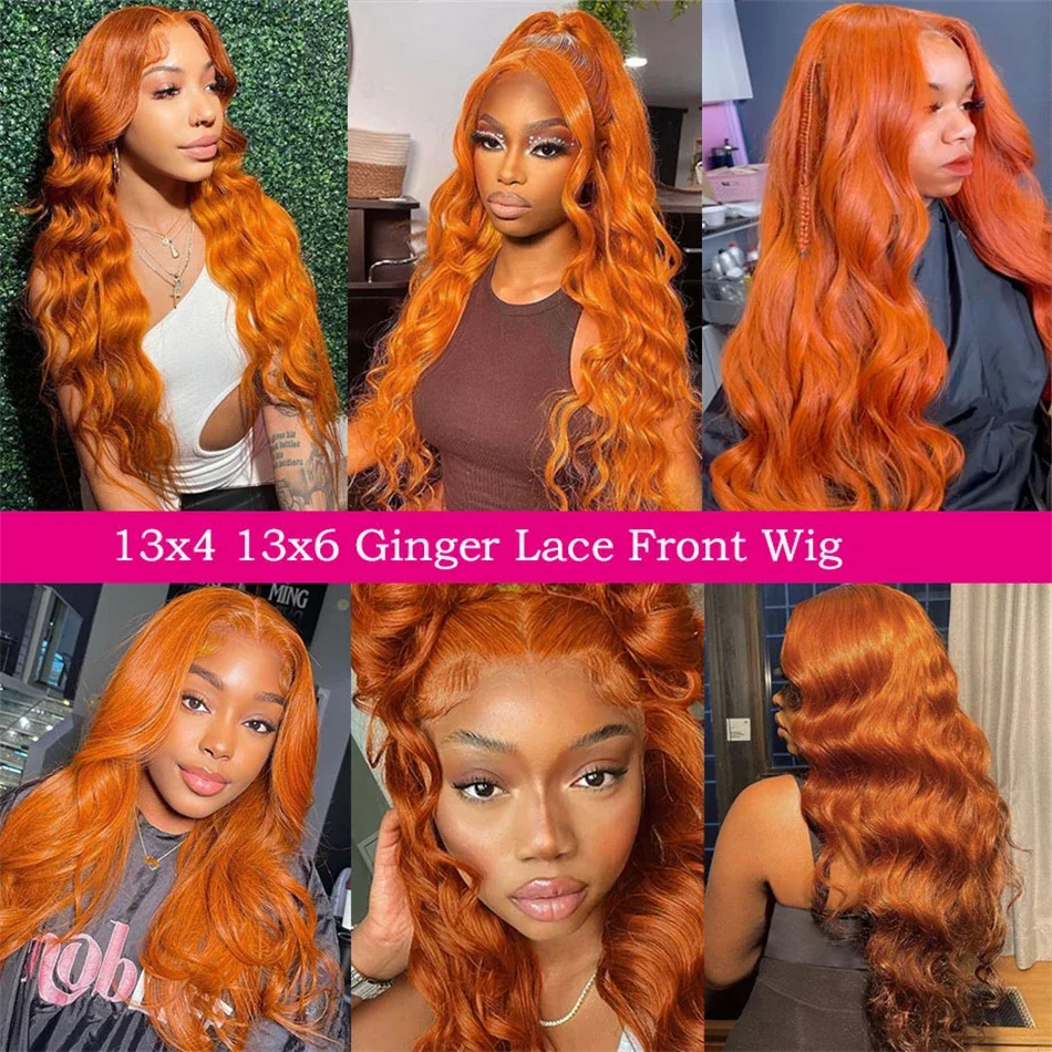 Orange Ginger Color Front Wigs Human Hair Body Wave 13x6 13x4 Hd Lace Frontal Wig Loose Wave Brazilian Transparent Lace Wig