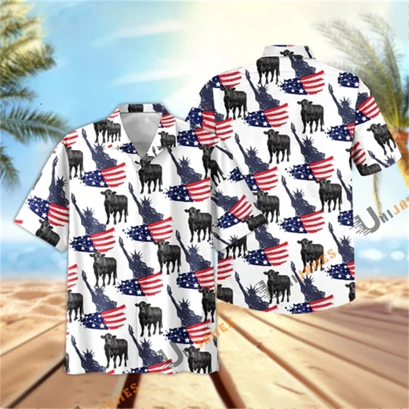 Animel Cow 3D Hawaii Print Summer Man Shirt For Men Casual Fashion Short Sleeve Button Lapel Tops Tees High Quality Male Shirts