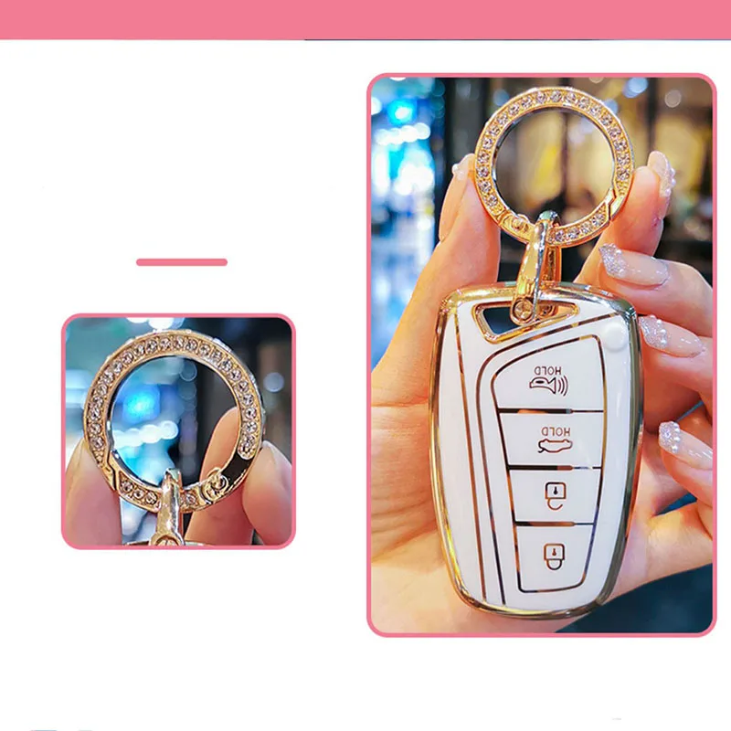 Fashion TPU Car Key Case Shell For Hyundai Santa Fe Sport Ix45 Equus Centennial Genesis G80 Grandeur Azera 2013-2016 Keychain