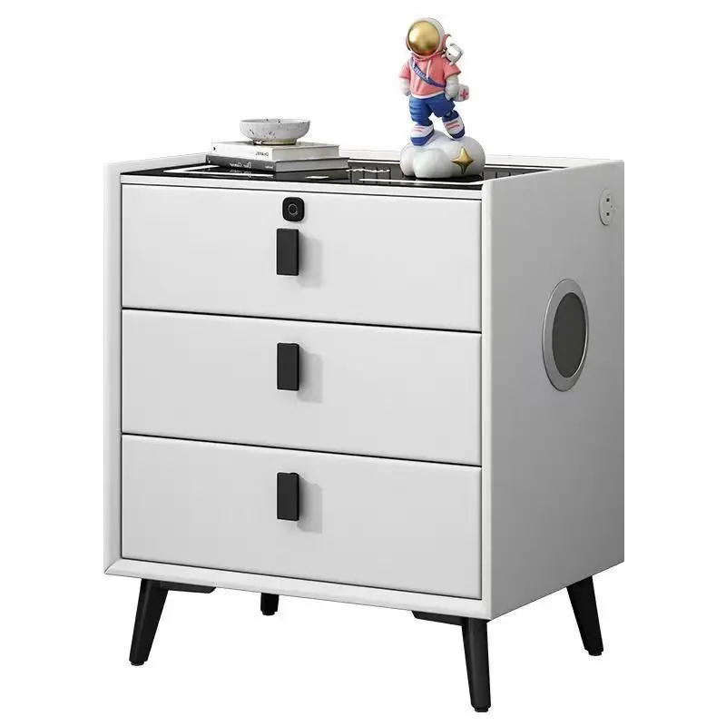 

Smart bedside table Solid wood three pumping Household bedroom Multifunctional cabinet Furniture Modern simple bedside locker