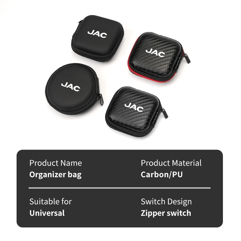 Car Logo Carbon EVA Headphone Storage Box Mini Data Cable Organiser For JAC Refine J3 J4 J7 JS3 JS4 KR1 S2 S3 S4 S5 S7 Vapour T8